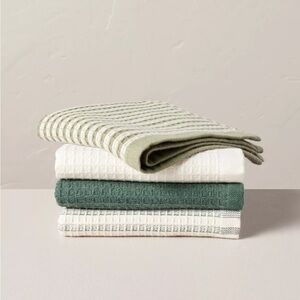 Hearth & Hand Magnolia 4pk Waffled Cotton Dish Cloth Set Green Stripes C…